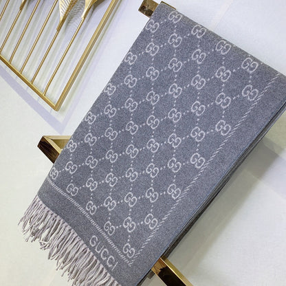 JACQUARD PATTERN KNIT SCARF 180 CM IN COOL GRAY WOOL 402421