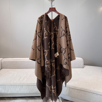 PONCHO 200 CM IN CHOCOLATE BROWN MONOGRAM CASHMERE 405021