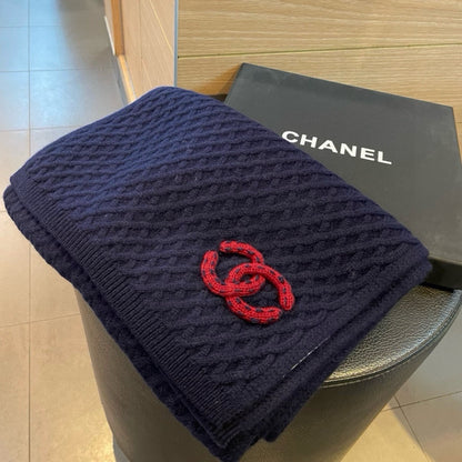 SCARF 170 CM IN NAVY BLUE CASHMERE WITH RED LOGO 401991