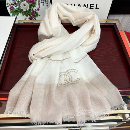 SCARF 200 CM IN TAN BEIGE SILK AND CASHMERE 400024