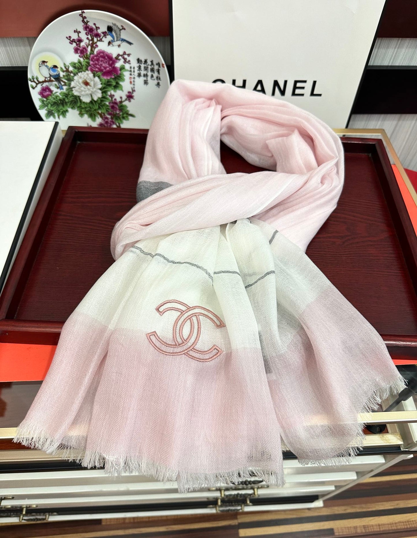 SCARF 200 CM IN PASTEL PINK SILK AND CASHMERE 400025