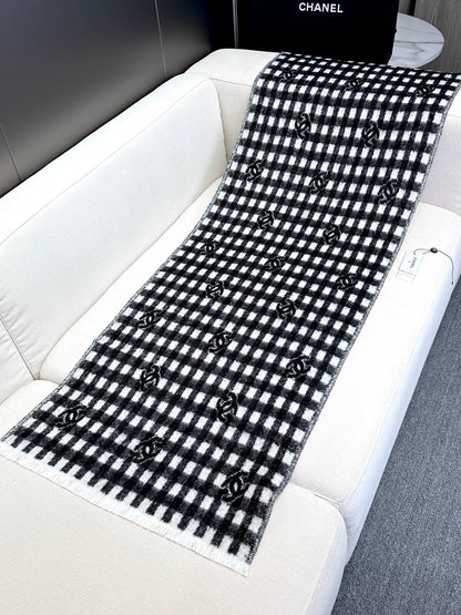 SCARF 190 CM IN BLACK MIX WHITE CARO CASHMERE AND WOOL 390944