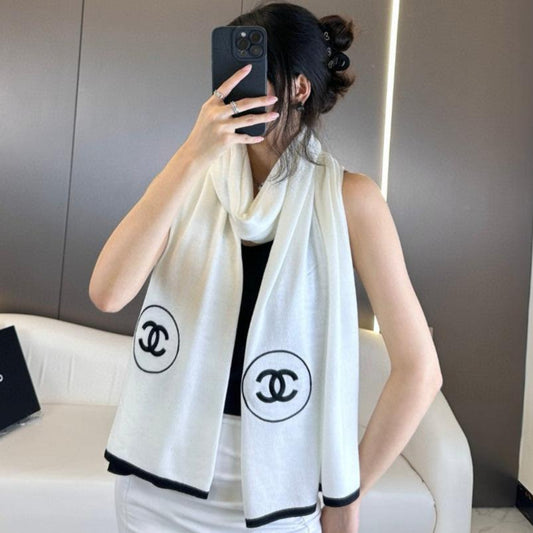 LONG SCARF 200 CM IN WHITE CASHMERE AND SILK 396410