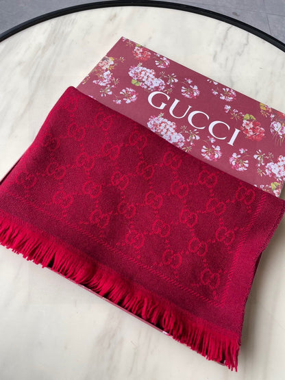 SCARF 180 CM IN CHERRY RED GG PATTERN MONOGRAM WOOL 407527