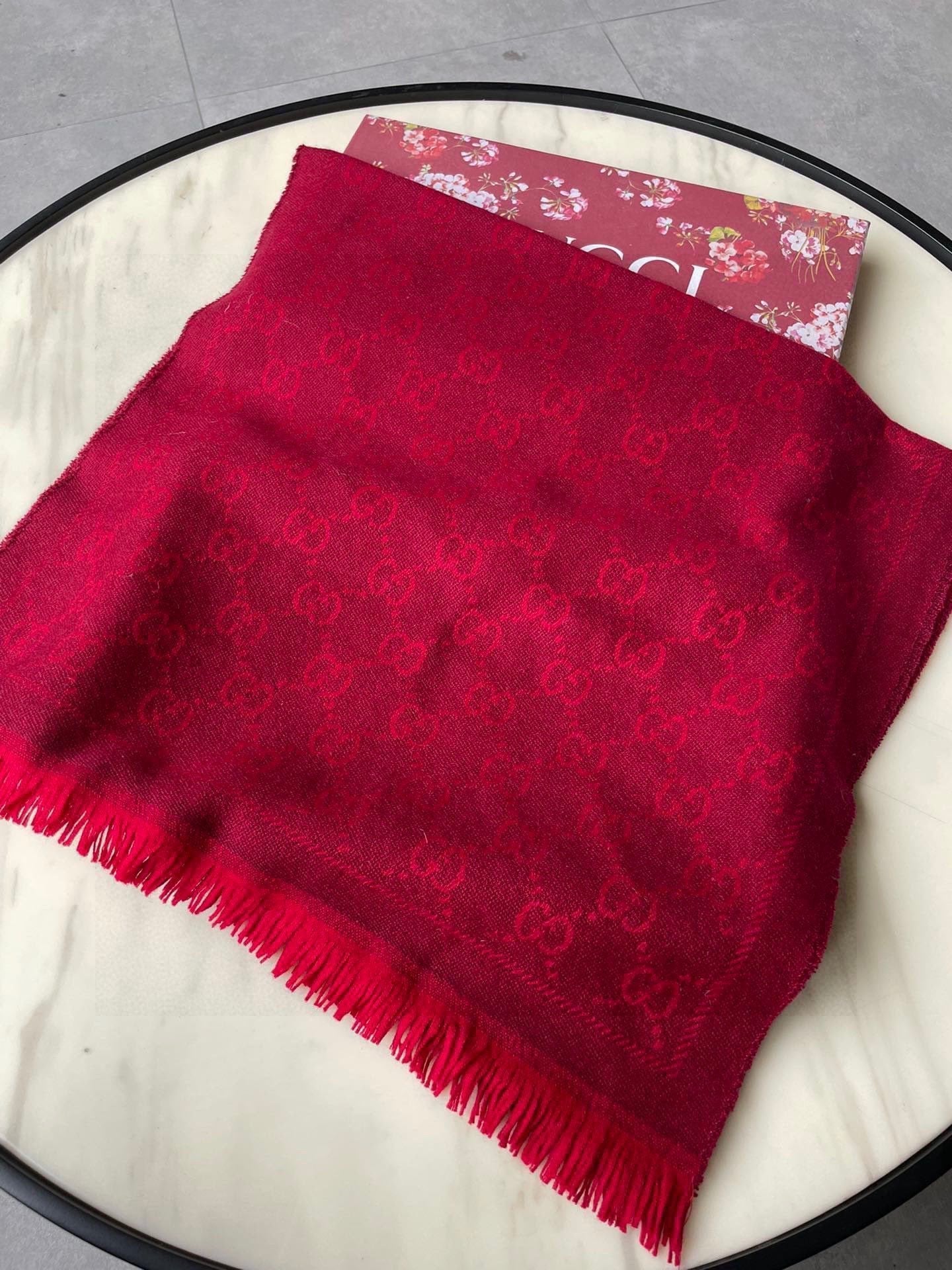 SCARF 180 CM IN CHERRY RED GG PATTERN MONOGRAM WOOL 407527